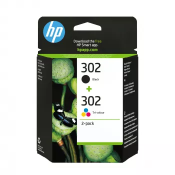 HP 302 2 kpl:n pakkaus musta/tricolor alkuperäiset mustepatruunat