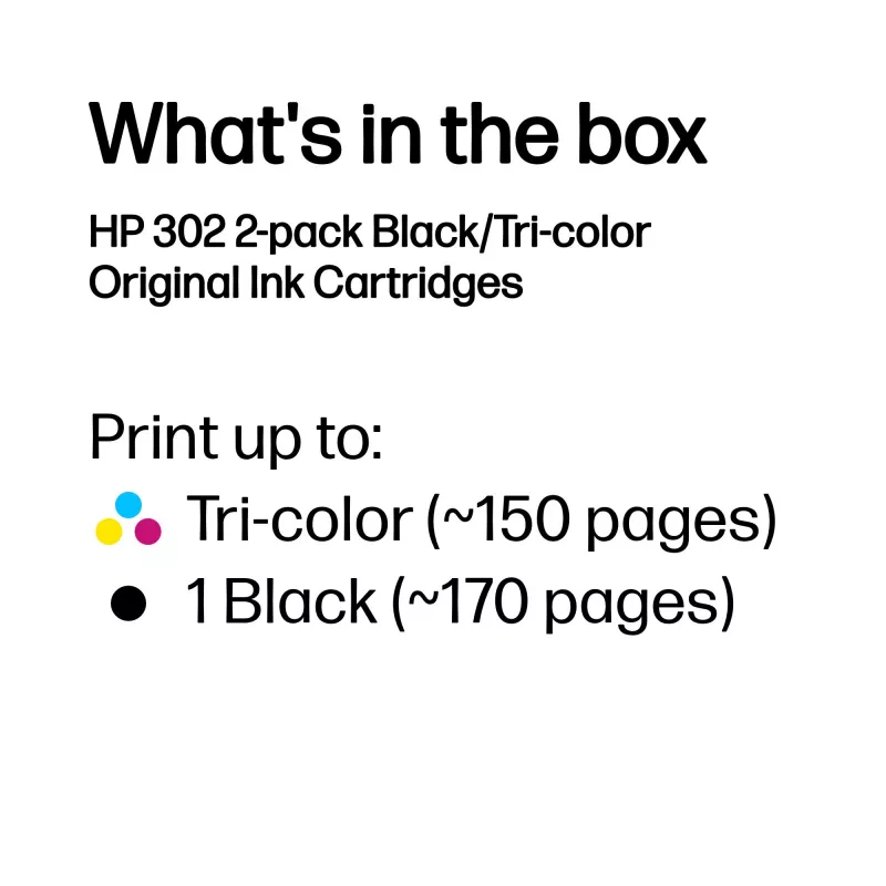 HP 302 2 kpl:n pakkaus musta/tricolor alkuperäiset mustepatruunat
