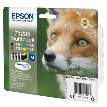 Epson Fox 4 värin multipakkaus T1285 DURABrite Ultra muste, musta, syaani, magenta, keltainen, 5,9 ml, 3,5 ml, 1 kpl, multipakkaus