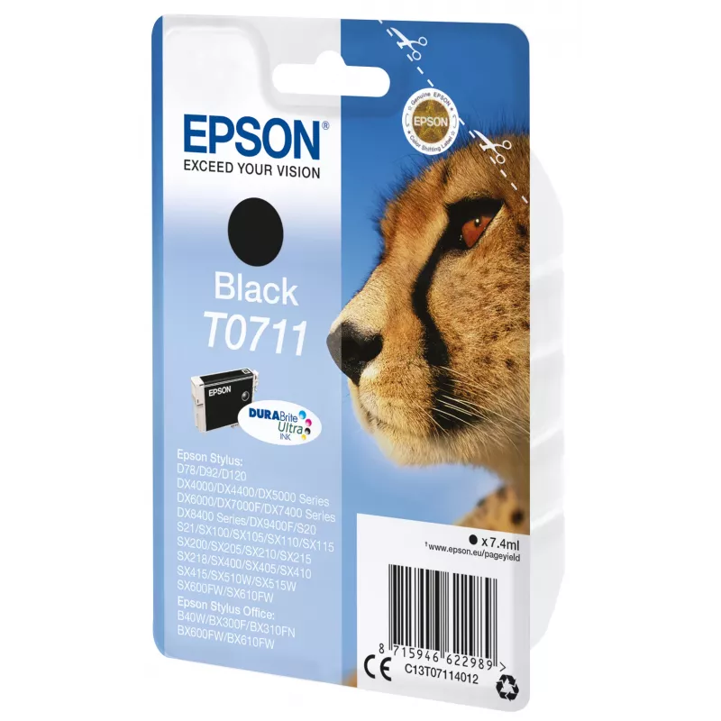 Epson Cheetah yksittäispakkaus musta T0711 DURABrite Ultra muste