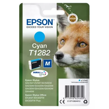Epson Fox yksittäispakkaus syaani T1282 DURABrite Ultra muste, syaani, 3,5 ml, 1 kpl, 260 sivua