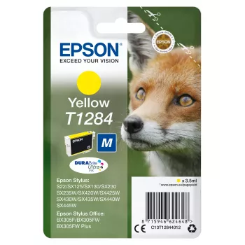 Epson Fox yksittäispakkaus keltainen T1284 DURABrite Ultra muste, keltainen, pigmenttimuste, 3,5 ml, 1 kpl, 260 sivua