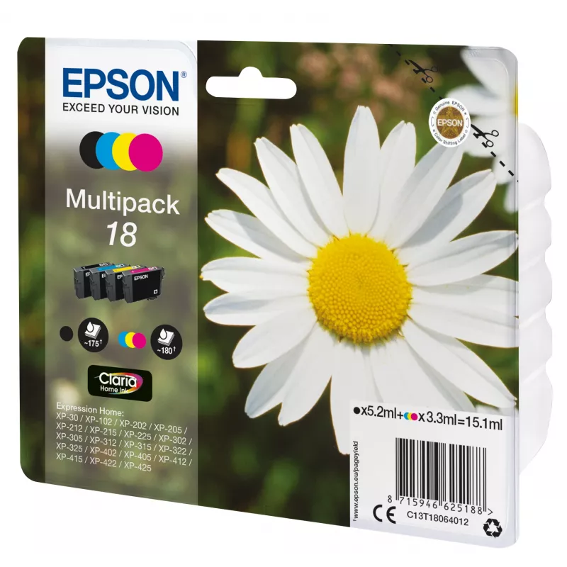 Mustekasetti Epson 18 monipakkaus C13T18064012 musta, syaani, magenta, keltainen