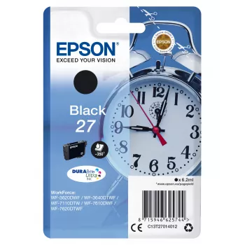 Epson Alarm clock yksittäispakkaus musta 27 DURABrite Ultra muste, vakiokapasiteetti, musta, pigmenttimuste, 6,2 ml, 1 kpl, 350 sivua