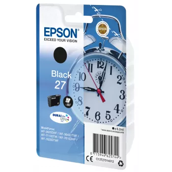 Epson Alarm clock yksittäispakkaus musta 27 DURABrite Ultra muste, vakiokapasiteetti, musta, pigmenttimuste, 6,2 ml, 1 kpl, 350 sivua