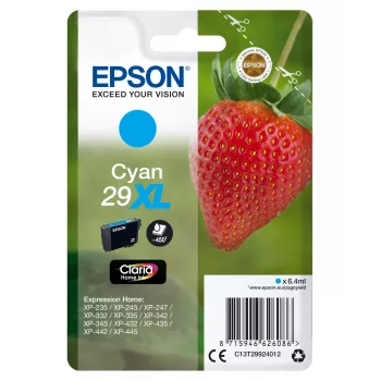 Epson Strawberry yksittäispakkaus syaani 29XL Claria Home muste, suuri (XL) kapasiteetti, syaani, 6,4 ml, 1 kpl, 450 sivua