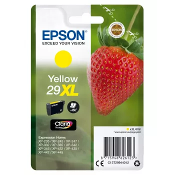 Epson Strawberry yksittäispakkaus keltainen 29XL Claria Home muste, suuri (XL) kapasiteetti, keltainen, pigmenttimuste, 6,4 ml, 1 kpl, 450 sivua
