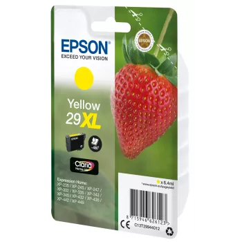 Epson Strawberry yksittäispakkaus keltainen 29XL Claria Home muste, suuri (XL) kapasiteetti, keltainen, pigmenttimuste, 6,4 ml, 1 kpl, 450 sivua