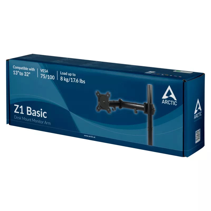ARCTIC Z1 Basic - pöytäteline näyttövarsi, puristin, 8 kg, 33 cm (13 inch), 81,3 cm (32 inch), 100 x 100 mm, musta