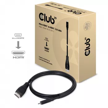 Club 3D CAC-1351 Micro HDMI - HDMI 2.0 -kaapeli, 4K60Hz, uros/uros, 1 m, musta