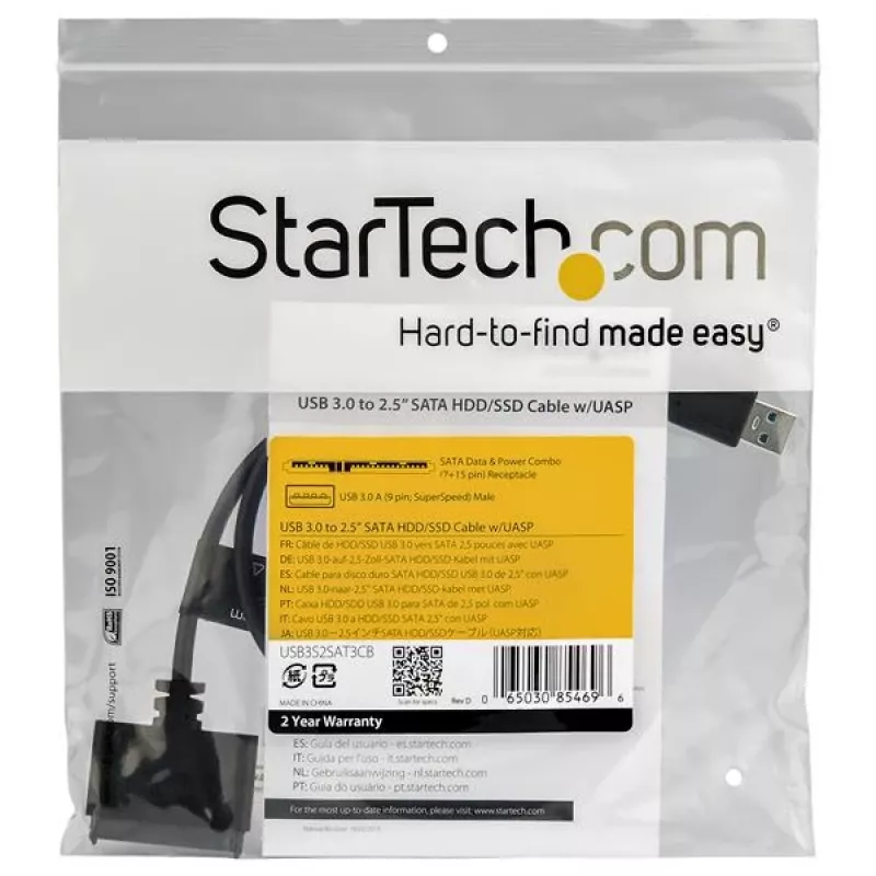 StarTech.com SATA-USB-kaapeli UASP-tuella, musta, 6 Gbit/s, CE, FCC, 0 – 60 °C, -10 – 70 °C, 49 mm