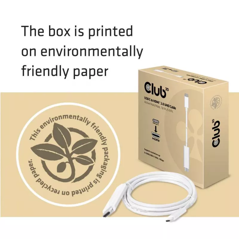 CLUB3D USB C - HDMI™ 2.0 UHD -kaapeli aktiivinen 1,8 m / 5,9 jalkaa