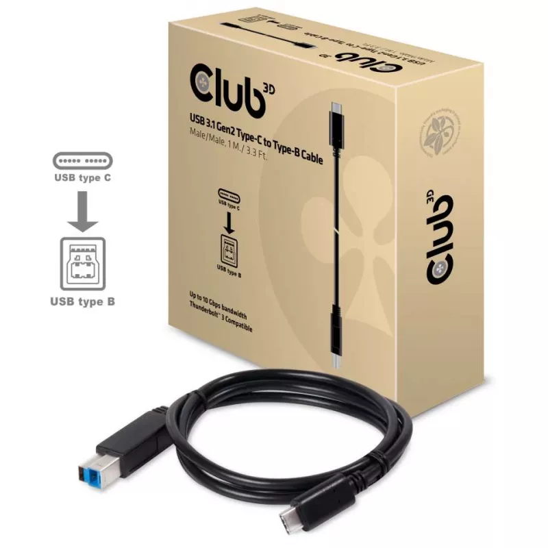 CLUB3D USB 3.1 Gen2 Type-C - Type-B -kaapeli uros/uros, 1 m / 3.3 ft