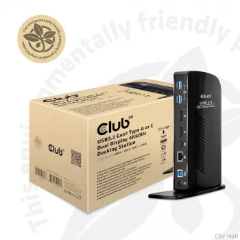 CLUB3D USB3.2 Gen1 Type-A tai C Dual Display 4K60Hz -telakointiasema DisplayLink®-sertifioitu