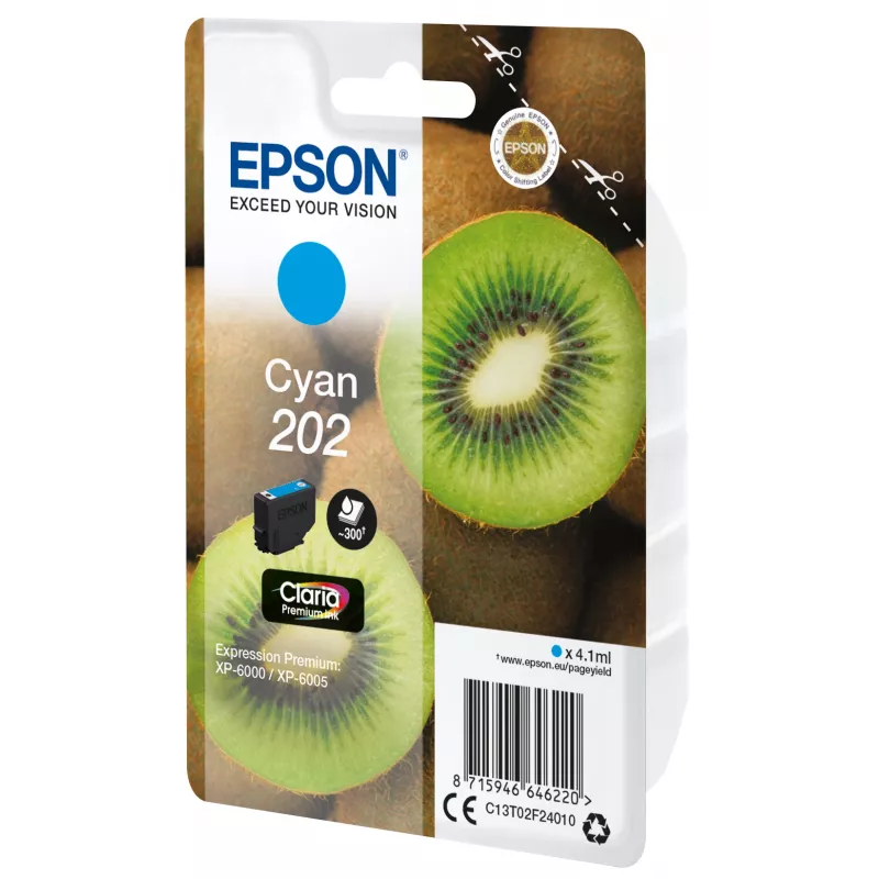 EPSON-mustekasetti Singlepack Kiwi syaani 202 Claria Premium Ink 4,1 ml