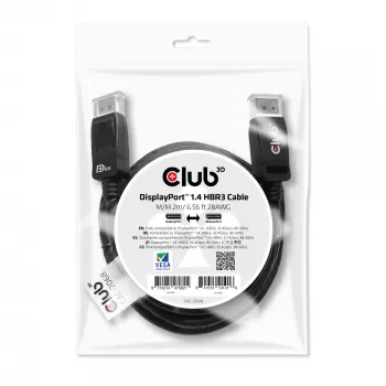 CLUB3D DisplayPort 1.4 HBR3 -kaapeli 2 m / 6.56 ft uros/uros 8K60Hz
