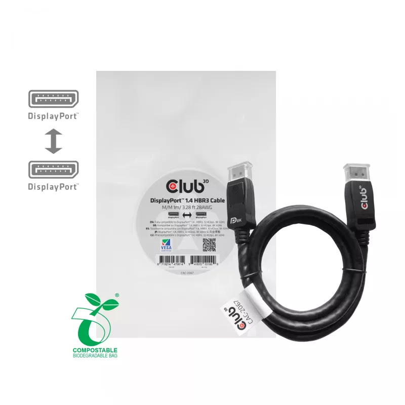 CLUB3D DisplayPort 1.4 HBR3 -kaapeli 1 m / 3,28 ft uros/uros 8K60Hz