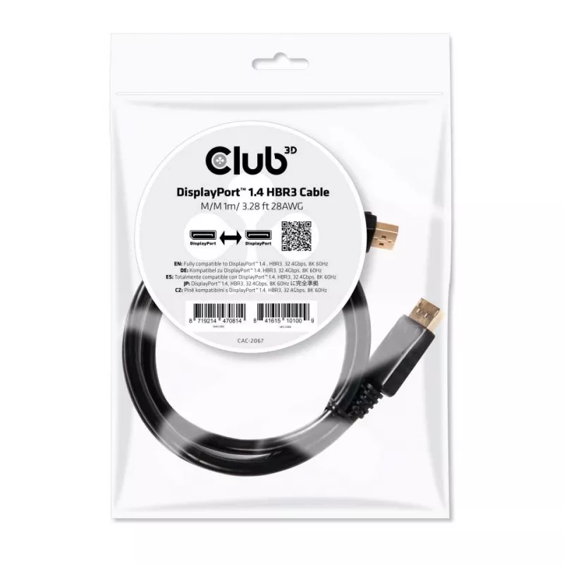 CLUB3D DisplayPort 1.4 HBR3 -kaapeli 1 m / 3,28 ft uros/uros 8K60Hz