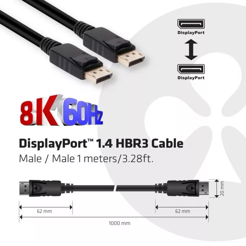 CLUB3D DisplayPort 1.4 HBR3 -kaapeli 1 m / 3,28 ft uros/uros 8K60Hz