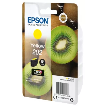 Epson Kiwi yksittäispakkaus keltainen 202 Claria Premium Ink, vakiiriitto, keltainen, pigmenttipohjainen muste, 4,1 ml, 1 kpl, 300 sivua