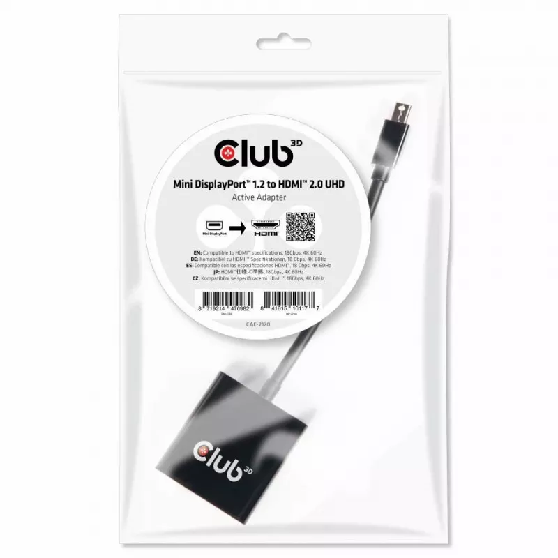 Aktiivinen adapteri CLUB3D Mini DisplayPort 1.2 - HDMI 2.0 UHD