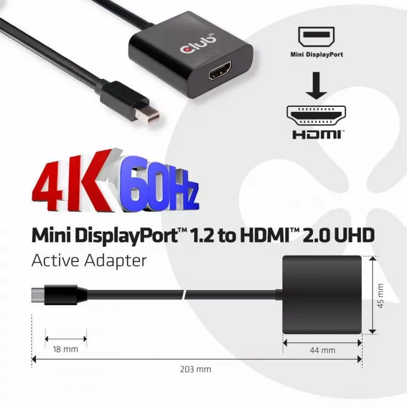 Aktiivinen adapteri CLUB3D Mini DisplayPort 1.2 - HDMI 2.0 UHD