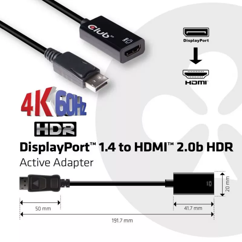 Aktiivinen adapteri DisplayPort 1.4 - HDMI 2.0b CLUB3D CAC-1080