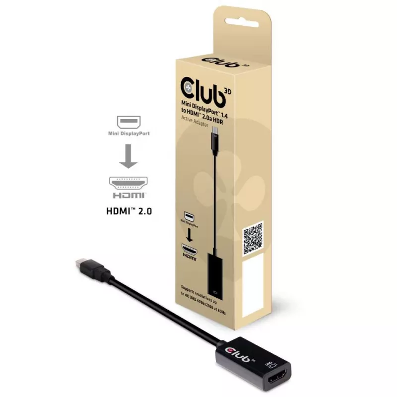 CLUB3D Mini DisplayPort 1.4 - HDMI 2.0b HDR aktiiviadapteri