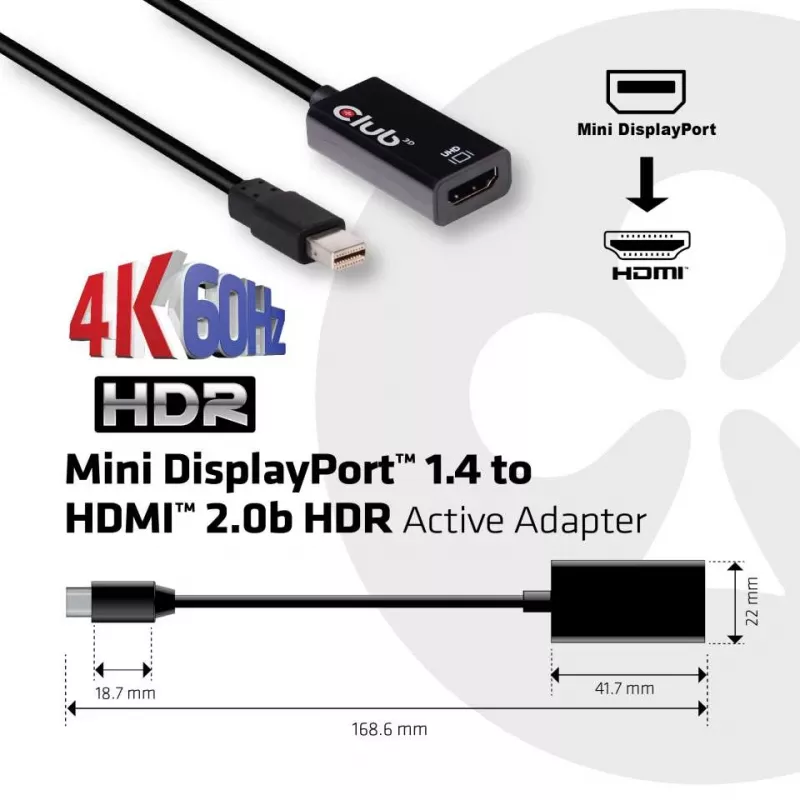 CLUB3D Mini DisplayPort 1.4 - HDMI 2.0b HDR aktiiviadapteri