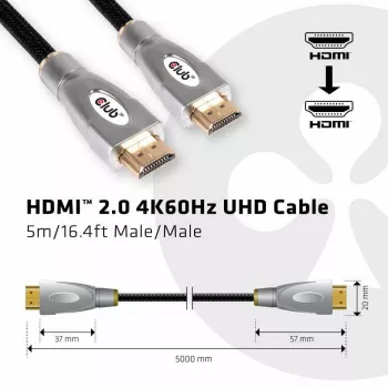 CLUB3D HDMI 2.0 4K60Hz UHD -kaapeli 5 m/16.4ft