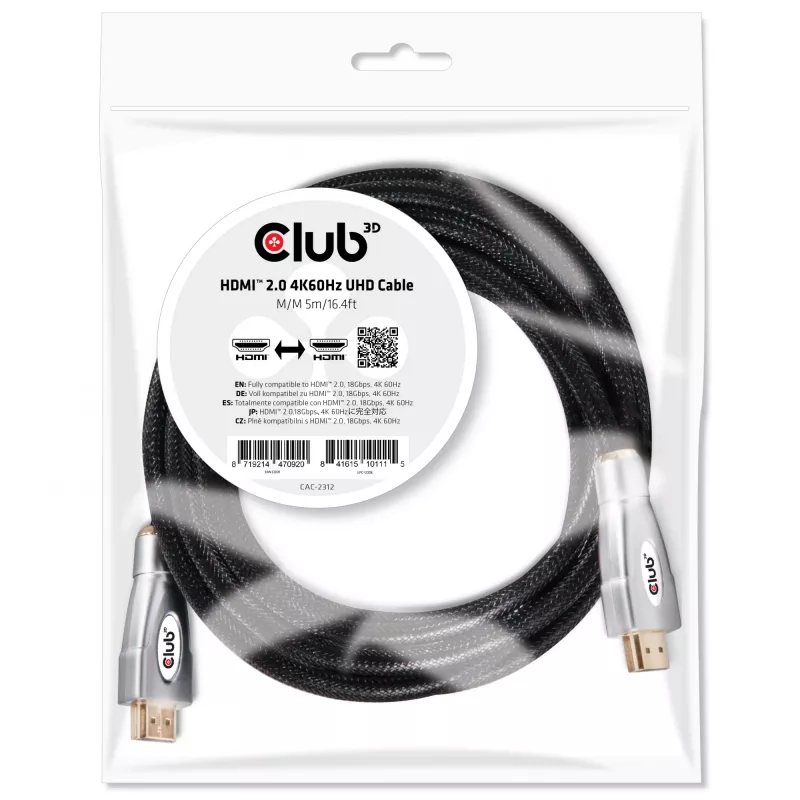 CLUB3D HDMI 2.0 4K60Hz UHD -kaapeli 5 m/16.4ft