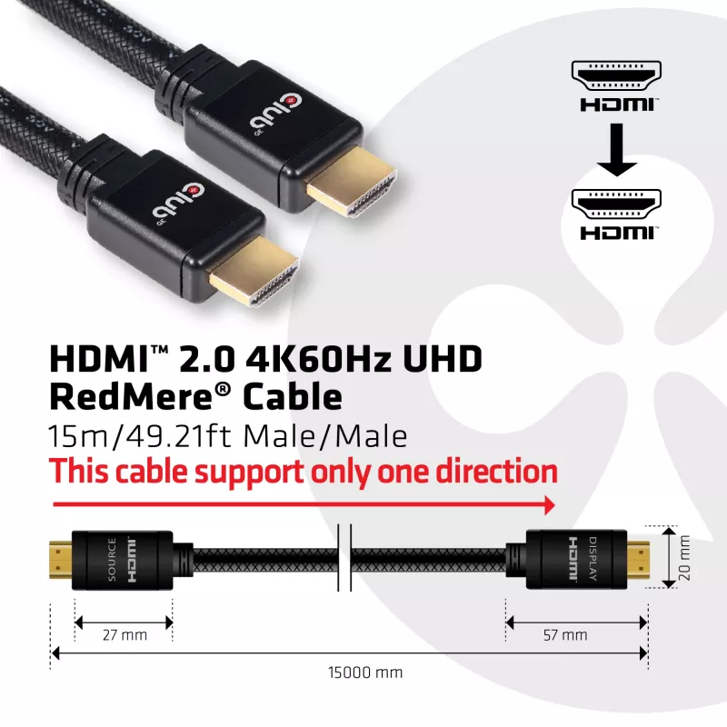 CLUB3D HDMI 2.0 4K60Hz RedMere -kaapeli 15 m/49,2ft