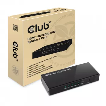 CLUB3D HDMI™ 4K@60Hz UHD -jakaja AC-virralla 4 porttia