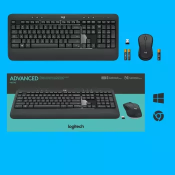 Langaton näppäimistö- ja hiirisarja Logitech MK540 Advanced – täysikokoinen QWERTZ-näppäimistö, USB-vastaanotin, US-asettelu, ergonominen hiiri, musta/valkoinen