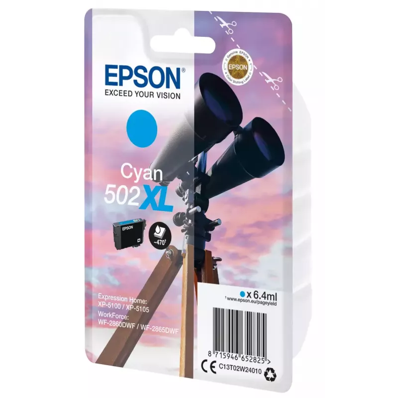 Värikasetti Epson 502XL syaani 470 sivua