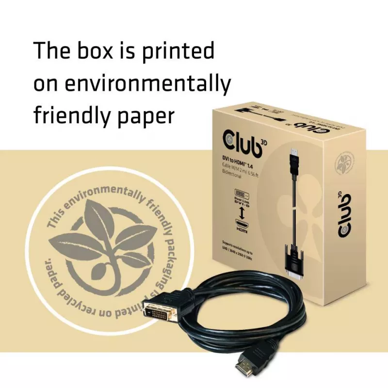 Club 3D CAC-1210 DVI-D–HDMI 1.4 -kaapeli, Dual Link, kaksisuuntainen, 4K, uros/uros, 2 m, musta