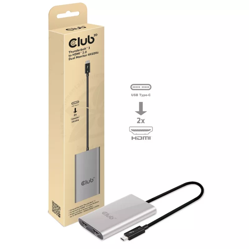 Sovitin CLUB3D Thunderbolt 3 – kahden HDMI 2.0
