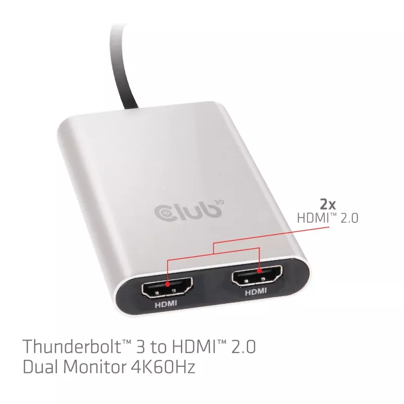 Sovitin CLUB3D Thunderbolt 3 – kahden HDMI 2.0