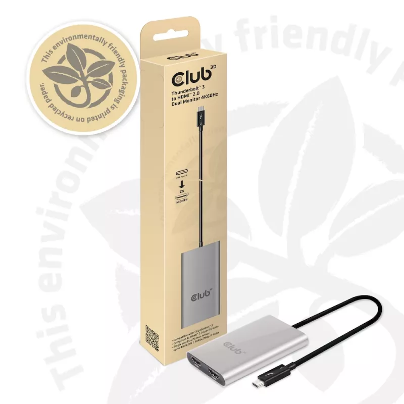 Sovitin CLUB3D Thunderbolt 3 – kahden HDMI 2.0