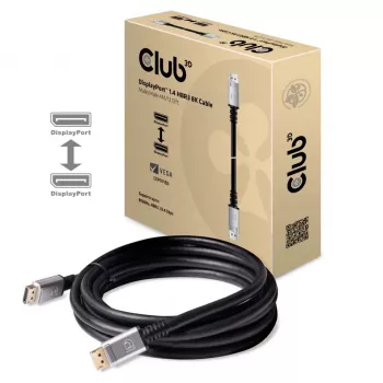 Club 3D CAC-1069 DisplayPort 1.4 HBR3 -kaapeli, 8K 60 Hz, 32,4 Gbit/s, DSC, HDR, VESA-sertifioitu, uros/uros, 4 m, musta
