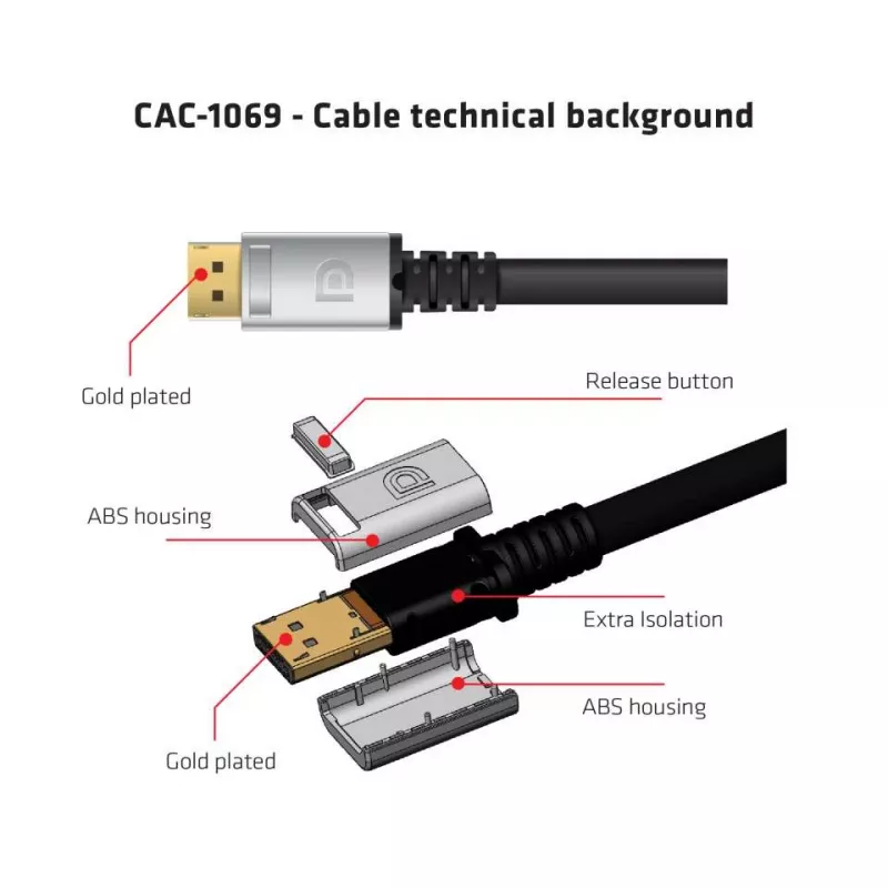 Club 3D CAC-1069 DisplayPort 1.4 HBR3 -kaapeli, 8K 60 Hz, 32,4 Gbit/s, DSC, HDR, VESA-sertifioitu, uros/uros, 4 m, musta