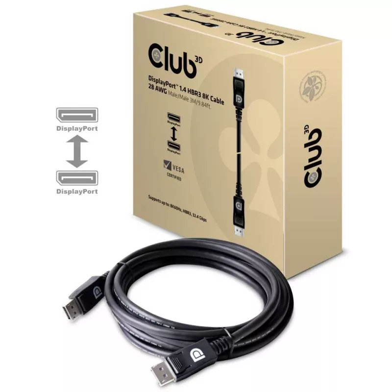 CLUB3D DisplayPort 1.4 HBR3 8K 28AWG -kaapeli M/M 3 m / 9,84 ft