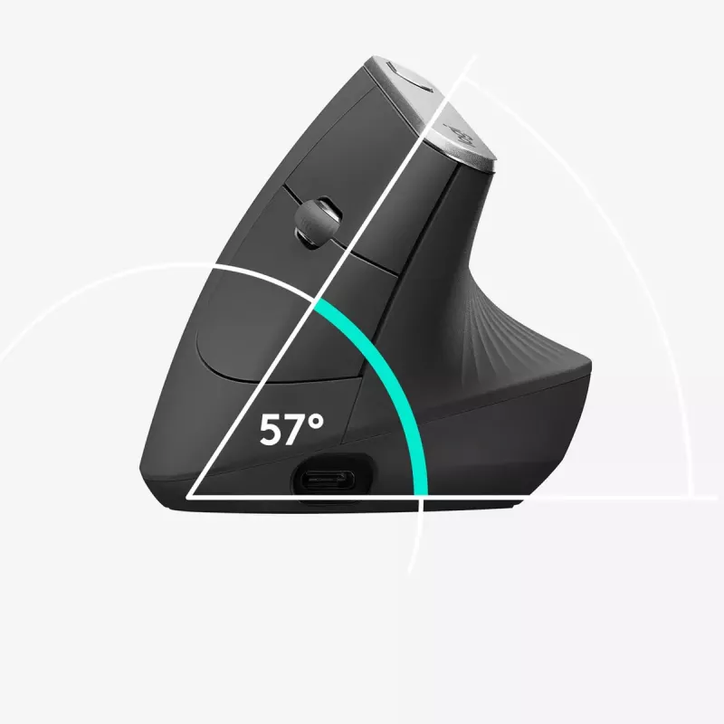 Ergonominen langaton hiiri Logitech MX Vertical, MX Vertical, 4000 DPI, RF Wireless + Bluetooth, oikeakätinen, grafiitti, toimistokäyttö