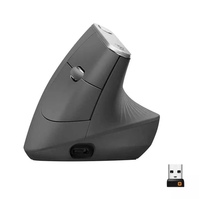Ergonominen langaton hiiri Logitech MX Vertical, MX Vertical, 4000 DPI, RF Wireless + Bluetooth, oikeakätinen, grafiitti, toimistokäyttö
