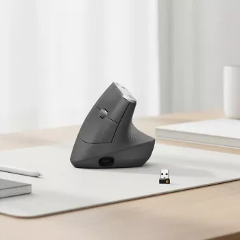 Ergonominen langaton hiiri Logitech MX Vertical, MX Vertical, 4000 DPI, RF Wireless + Bluetooth, oikeakätinen, grafiitti, toimistokäyttö