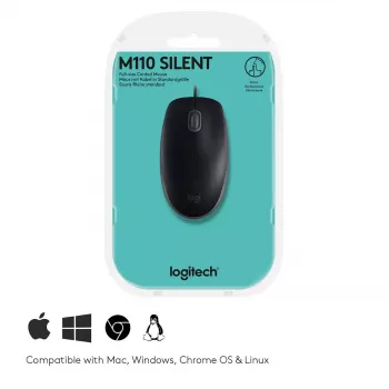 Logitech B110 Silent -hiiri, langallinen, USB, musta