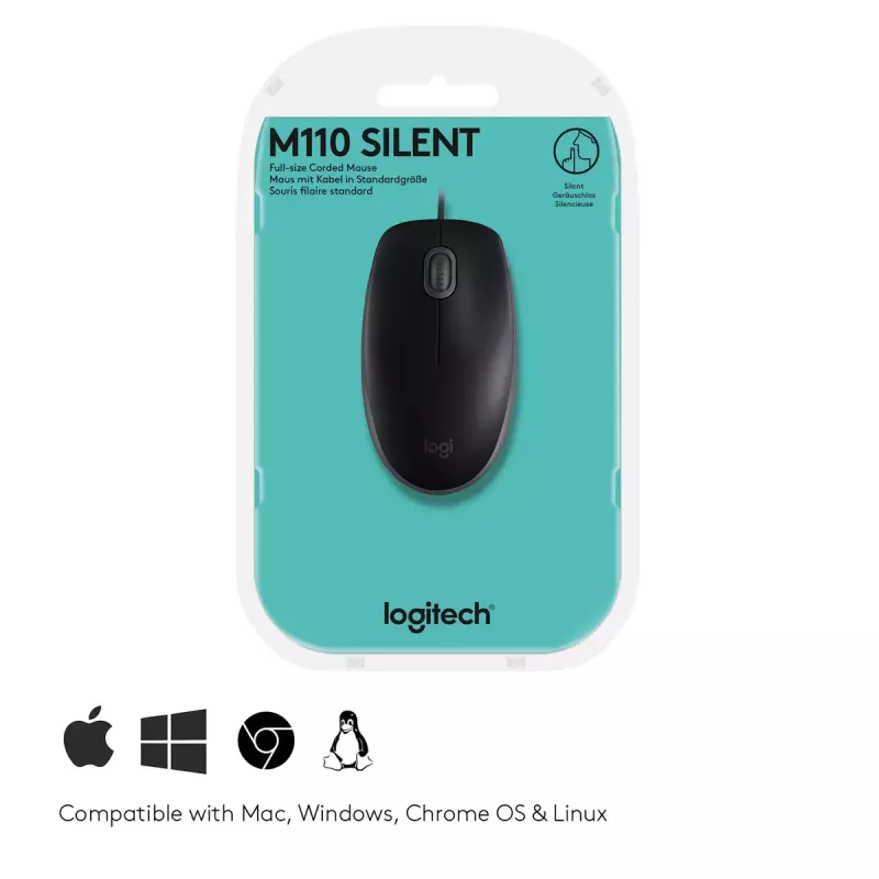 Logitech B110 Silent -hiiri, langallinen, USB, musta