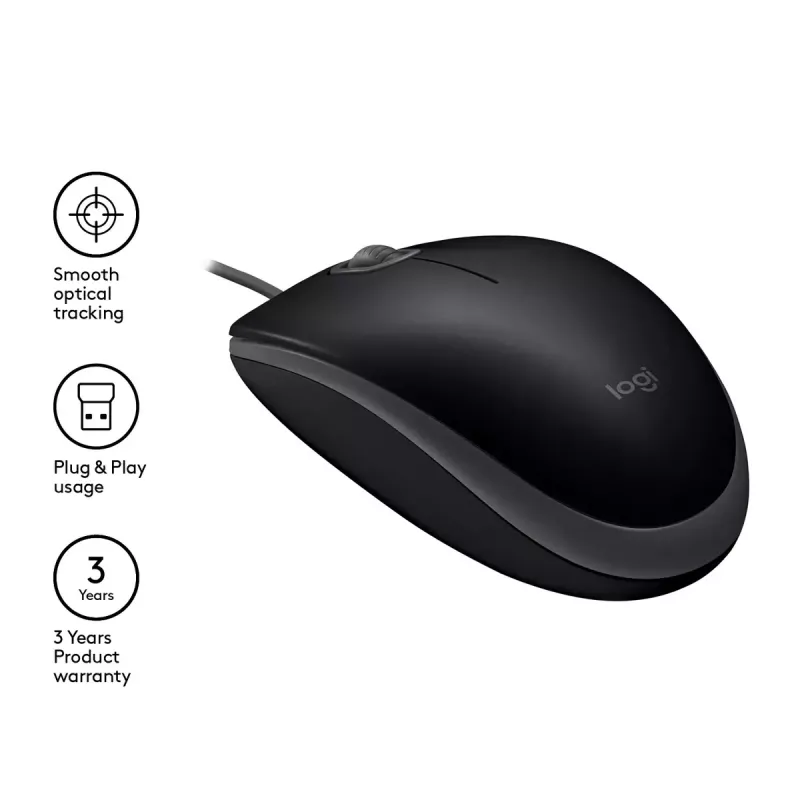 Logitech B110 Silent -hiiri, langallinen, USB, musta