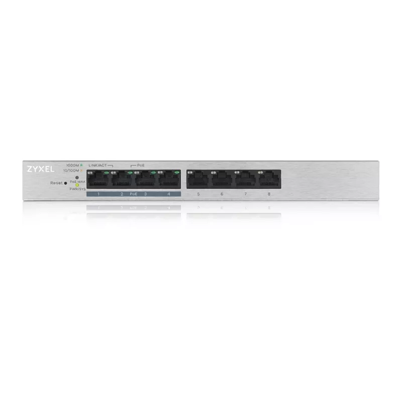 Zyxel GS1200-8HP v2, hallittava Gigabit Ethernet (10/100/1000), Power over Ethernet (PoE), harmaa