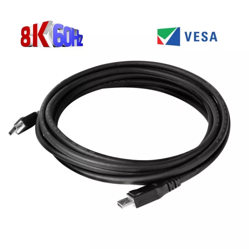 Club 3D CAC-1061 DisplayPort 1.4 HBR3 -kaapeli, 8K 60 Hz, 32,4 Gbit/s, DSC 1.2, VESA-sertifioitu, lukittavilla liittimillä, uros/uros, 5 m, musta